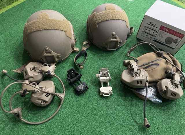 2x OpsCore Ballistic Helmets &amp; Amp Headsets