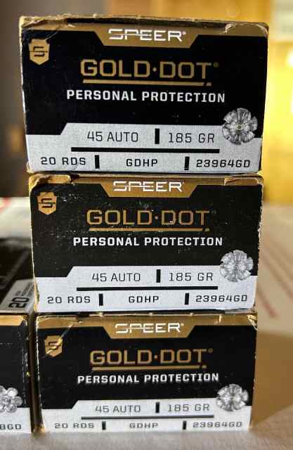 .45 AUTO 185GR SPEER GOLD DOT (60 RDS / 3 bxs)